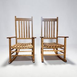 Set of 2 Wood Oak Colored Rocking Chairs - OBO