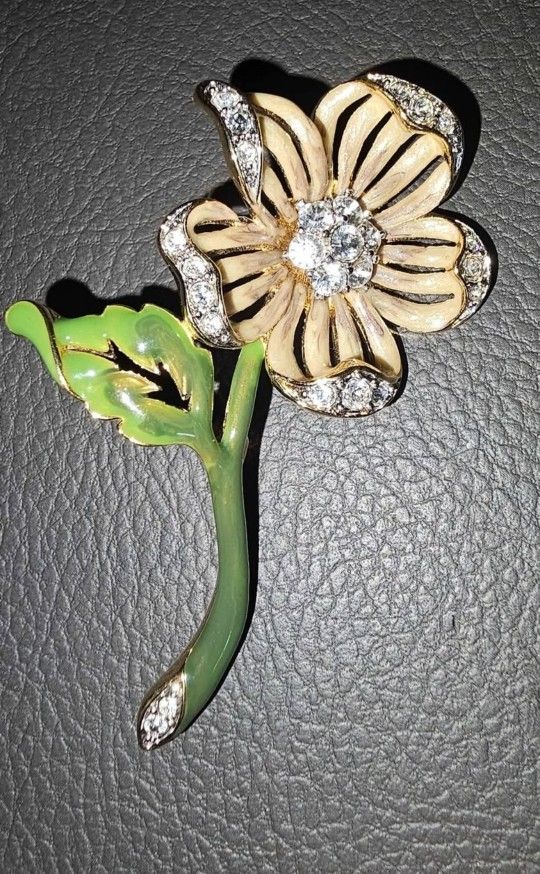 Vintage Nolan Miller Enamel Rhinestone Brooch