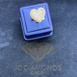 Ring Heart Huge 10k Gold Diamonds Baguett And Round Real 