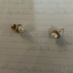2 Pearl Earrings wrapped Around By Diamonds