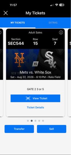 I HAVE 4 TICKETS TO NEW YIRK METS AT WHITE SOX TOMORROW 8/2/2026 20each All Next to each other