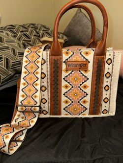 Wrangler Aztec Boho Canvas Crossbody Tote Bag in coffee brown