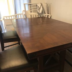 6’ Dining Room Table, Chairs and Bench W/ Kitchen Supplies