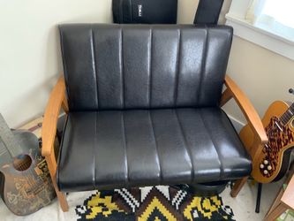 MCM Black Faux Leather Loveseat Sofa Couch