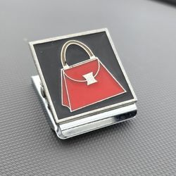 Vintage Ahlers Designs Metal Clip Magnet – Red Purse Design – Rumford, RI