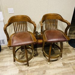 Mahogany Wood / Leather Swivel Barstools