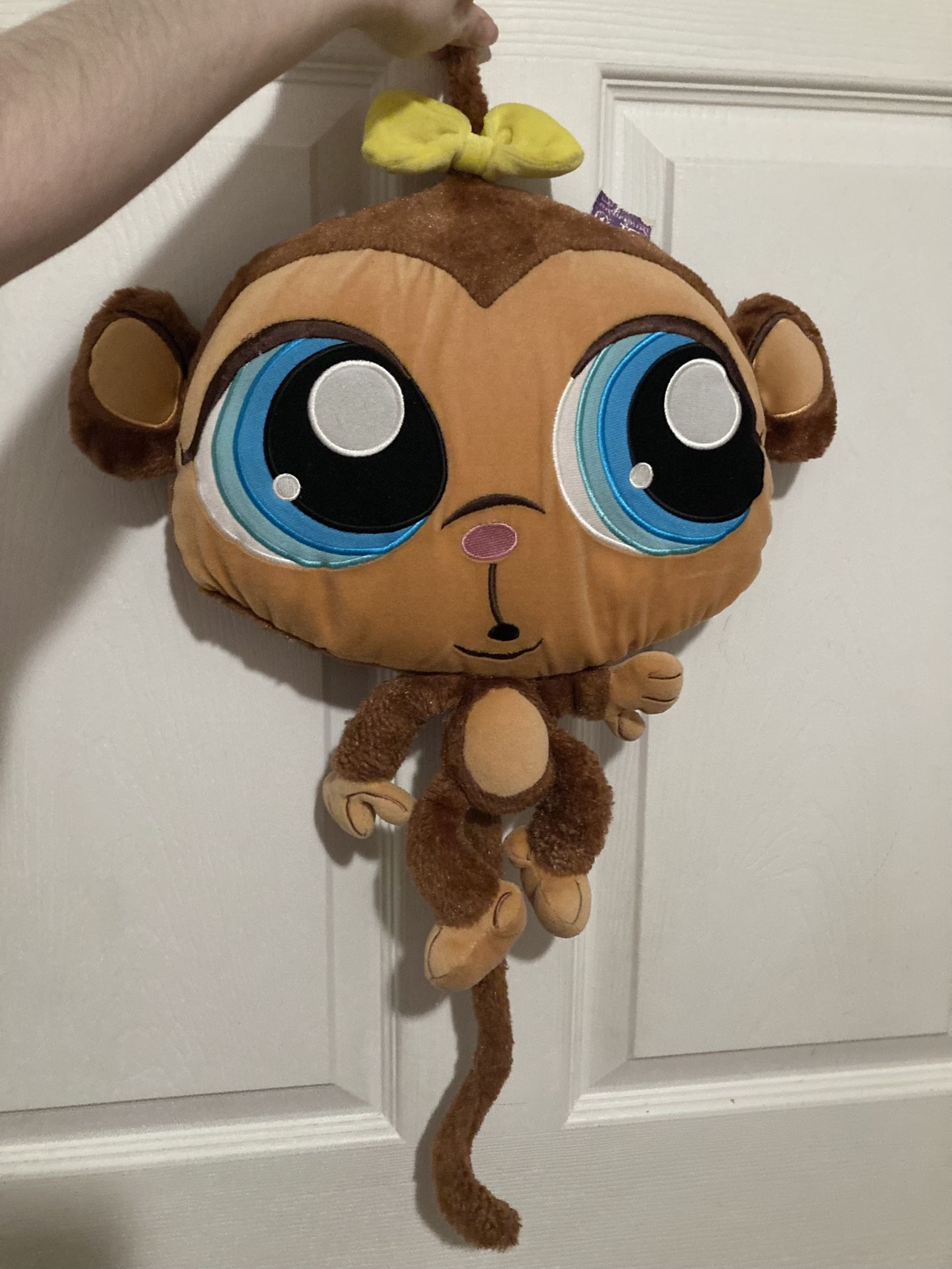 Littlest Pet Shop Brown Monkey Plush Yellow Bow Vintage Pillow LPS Y2K Toy