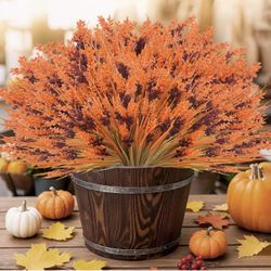 Brand new 40 Bundles Artificial Fall  plant (Pot not Included) UV Resistant Orange Fall Fake Lavender Flowers Plants Grass Greenery Shrubs