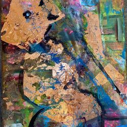 Abstract Mixed Media Painting With Gold Foil 