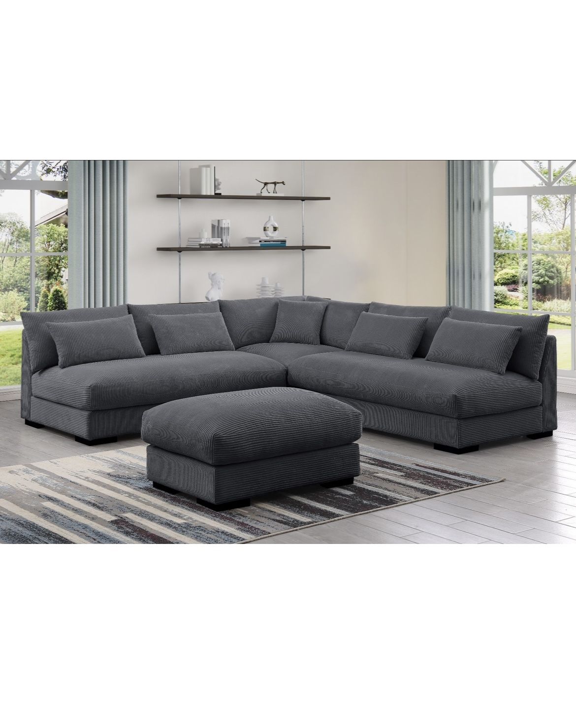 New! Deep Seating Couch, Sectional, Sofa, Grey Sectional, Dark Grey Couch, Plush Sectional Sofa And Ottoman, Sectionals, Sofa, Couch, Corduroy Sofa Di