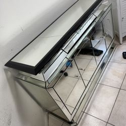 Glass Wood Buffet Table Desk