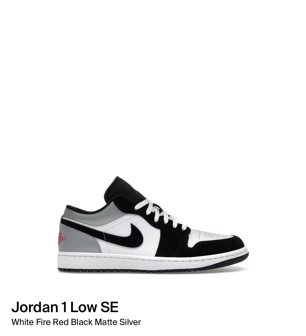 Size 7 - Nike Air Jordan 1 SE Low White Black Matte Silver HF3148 106