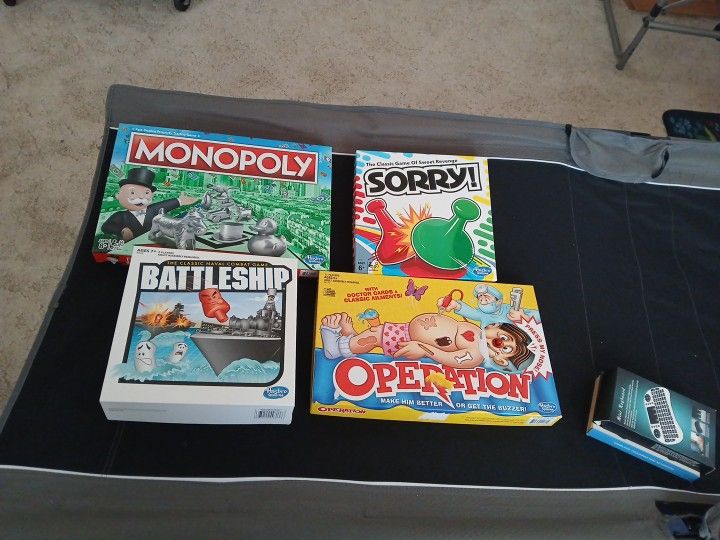 10$ Battleship The Classic Electronic Game,Monopoly 10$,Sorry Game 5$, Operation 10$