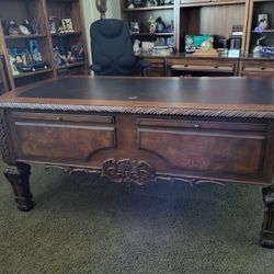 Lawyers Desk, Chair  Large Book Shelves Wood Carved 