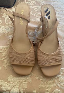 ShoeDazzle tan/nude open-toe wedge sandals!