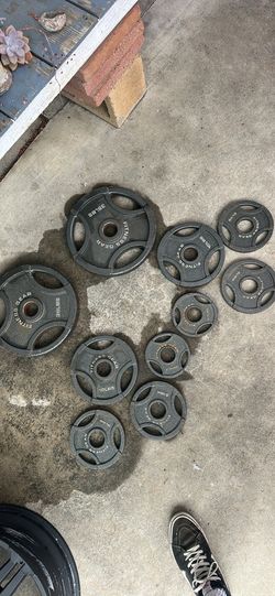 Olympic Weight Plates Set 2” Cast Iron 110+ lbs Fitness Gear