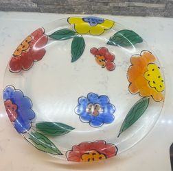Hand Painted Glass Plates Set - Floral Design