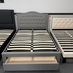 Gray Full Size Bed Frame w/ Front Storage 