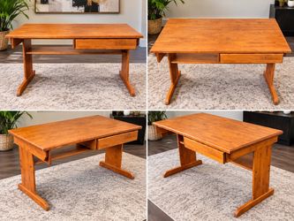 Solid Wood Trestle Desk with Drawer