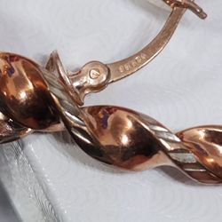 Rose Gold Over 925 Sterling Silver Twist Hoop Earrings 