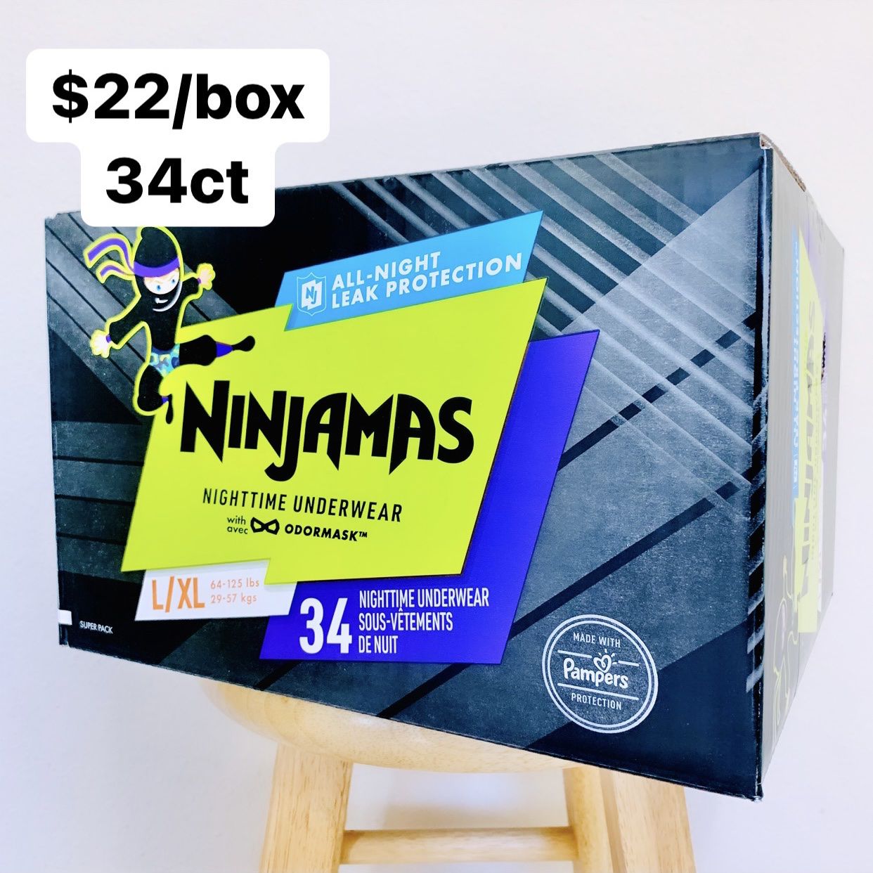 L/XL (64-125 Lbs) Boys Ninjamas Nighttime Underwear (34 Count) for Sale in  Anaheim, CA - OfferUp