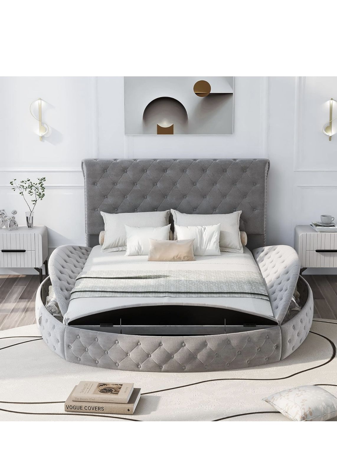 round upholstered Queen Bed Frame 
