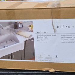 Allen And Roth Farmhouse Single Sink White 9in Depth
