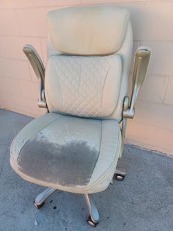 Cream Leather Office Chair with Headrest