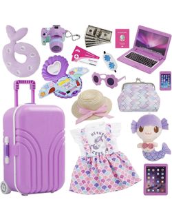 New Srua Don 18 Inch Doll Suitcase Travel Luggage Play Set