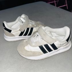 White Adidas Navy Blue Stripes 