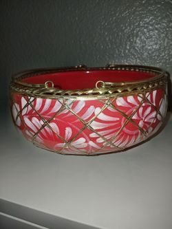 Japanese Awaji Or Style Bowl With Woven Silver Metal Overlay