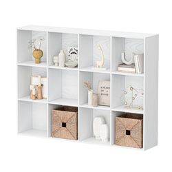 Assembled Like New 12 Cube Storage Organizer, Wooden Cube Shelves with Closed Back Panel, Reversible Bookcase, Cubes Closet Organizer for Home, Living