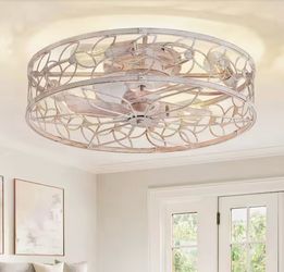 MOKSILED 23 in. indoor Elegant White Gold Quiet Flush Mount Caged Ceiling Fan with Remote Control Included