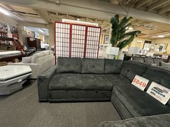 Brand New Gray Fabric Sectional Sofa with Storage Chaise