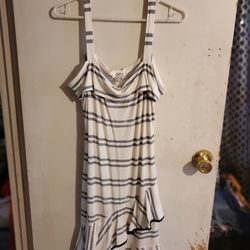 Off White Dress With Gray Stripes 