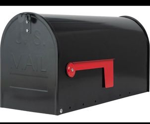 Black Steel U.S. Mail Mailbox with Red Flag