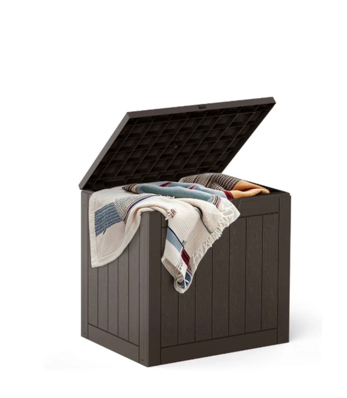 Deck Box With 31 Gallon Capacity, Weatherproof Resin Lockable Outdoor Storage Fo