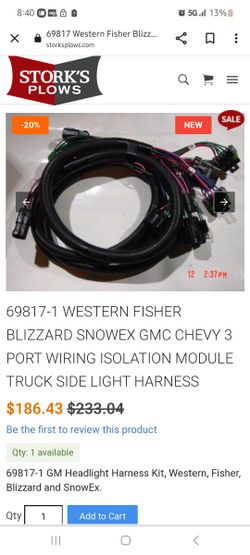 Western Snow Plow Wiring   69817-1 GM Headlight Harness Kit Truck Side