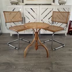 Vintage Marcel Breuer Cesca Cane Chrome Chairs and table bistro table set patio set 1970s MCM Bauhau