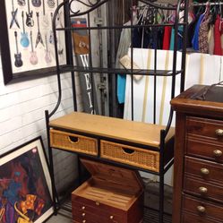 Wicker and Metal Bakers Rack For Sale 