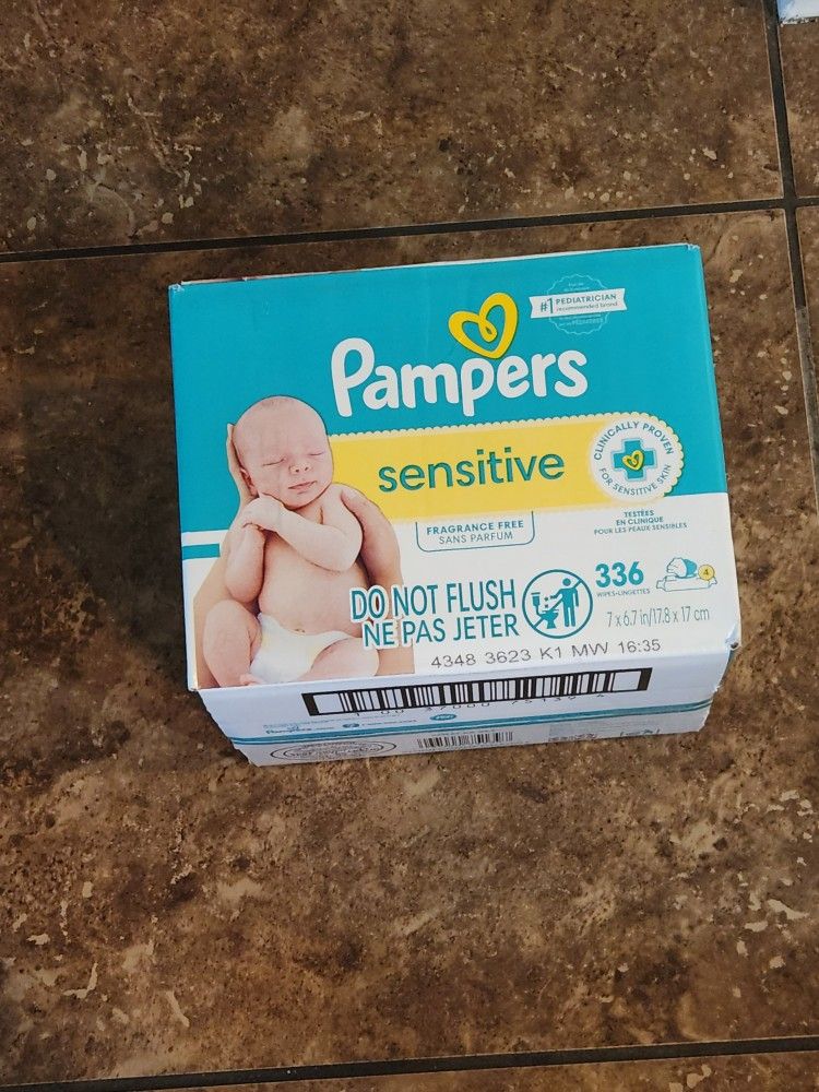 Brand New Box Of Pampers Sensitive Fragrance Free Baby Wipes 336 Count