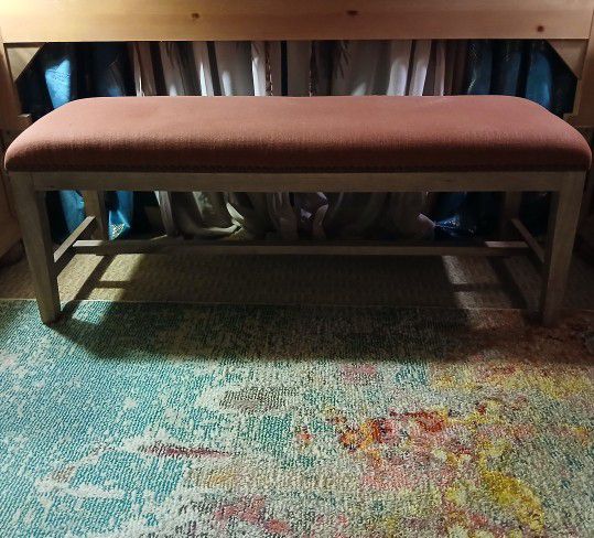 Upholstered Wood Bench With Metal Detailing; 15.5"W x 45"L x 17" H