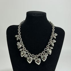 Vintage Trifari TM Silver-Tone Chunky Puffy Heart Charm 18" Necklace ~ 16" - 18"