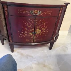 Red Lacquer Half-Round Accent Cabinet