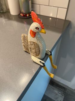 Vintage Indonesian shelf sitting Rooster - hand made with movable legs - Great condition for its age