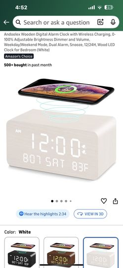 Andoolex Wooden Digital Alarm Clock with Wireless Charging, 0- 100% Adjustable Brightness Dimmer and Volume, Weekday/Weekend Mode, Dual Alarm, Snooze,