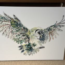 Wall Art Canvas Owl  Print - 24” Deep X 32” Length