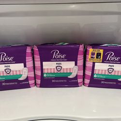 Poise Pads 90 count all 3 x $10