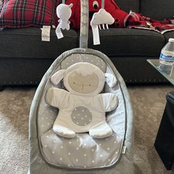 Ingenuity 2-in-1 Lightweight Infant to Toddler Rocker and Baby Bouncer - Tummy Time Mat, Vibrations & Sounds, 0-30 Months Up to 40 lbs (Cuddle Lamb)