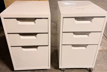 White 3-Drawer Mobile Pedestal File Cabinets – Set of 2